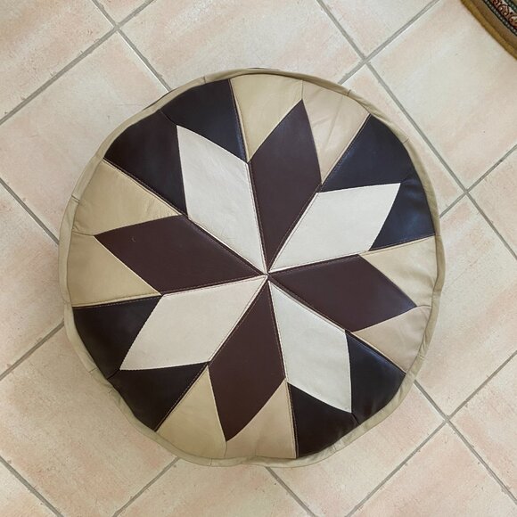 Round Leather Pouf Ottoman - Picture 5 of 5